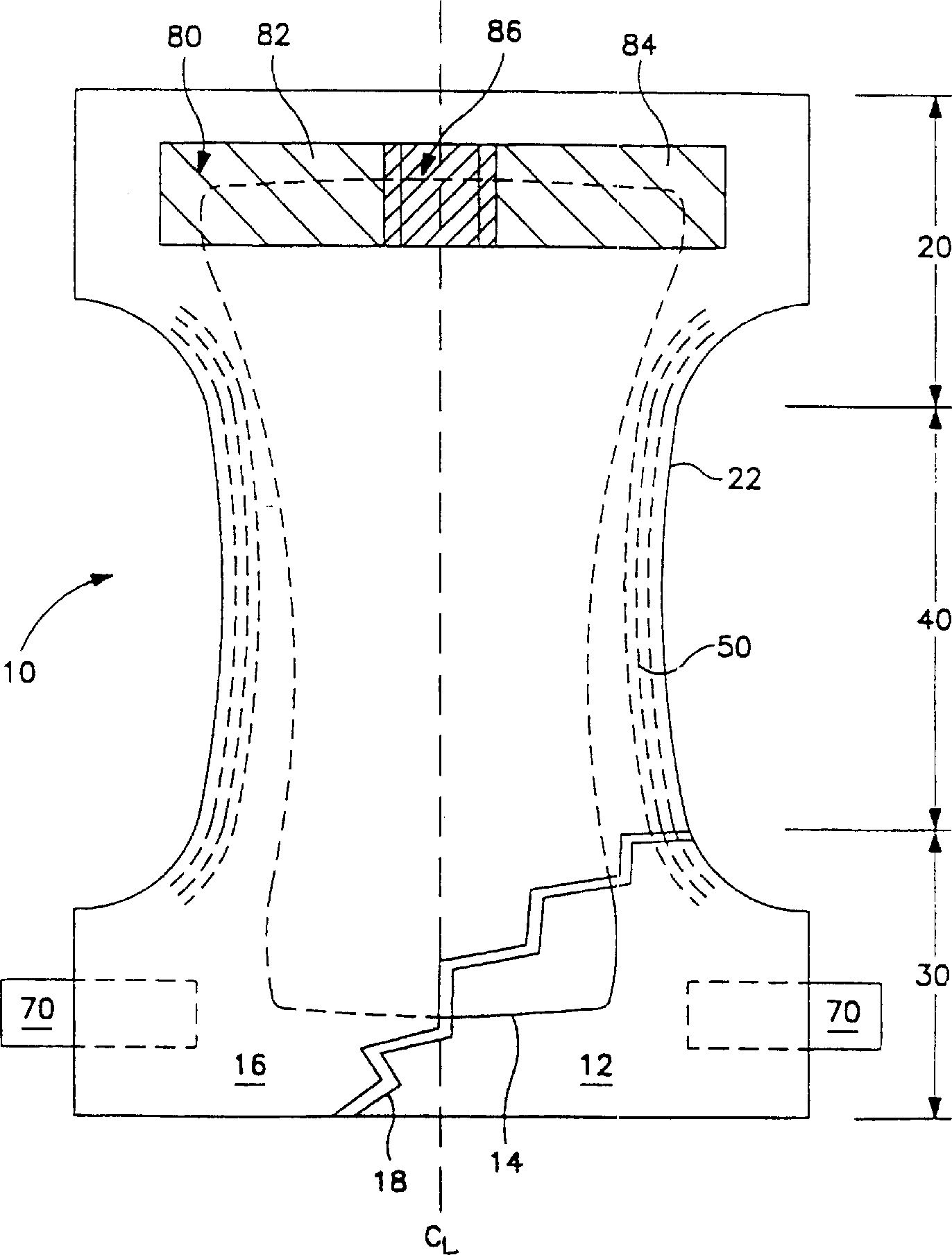 Three-piece tape landing zone for diapers