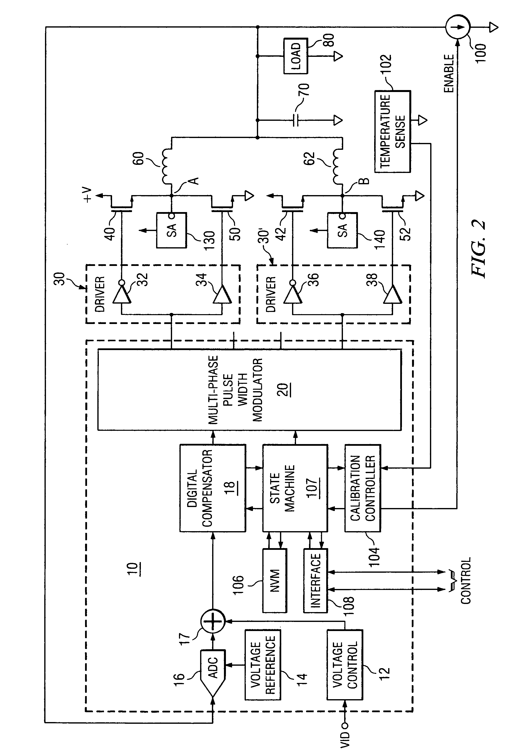 Digital calibration with lossless current sensing in a multiphase switched power converter