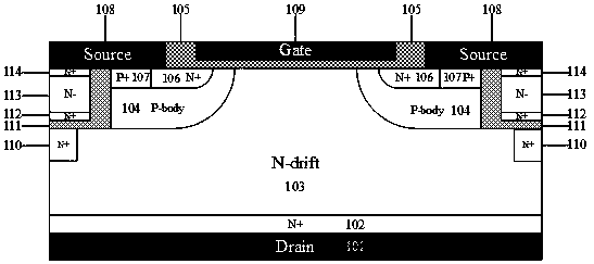 VDMOS device with L-shaped dielectric layer and low EMI