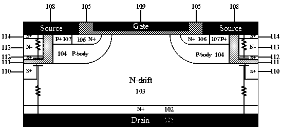 VDMOS device with L-shaped dielectric layer and low EMI