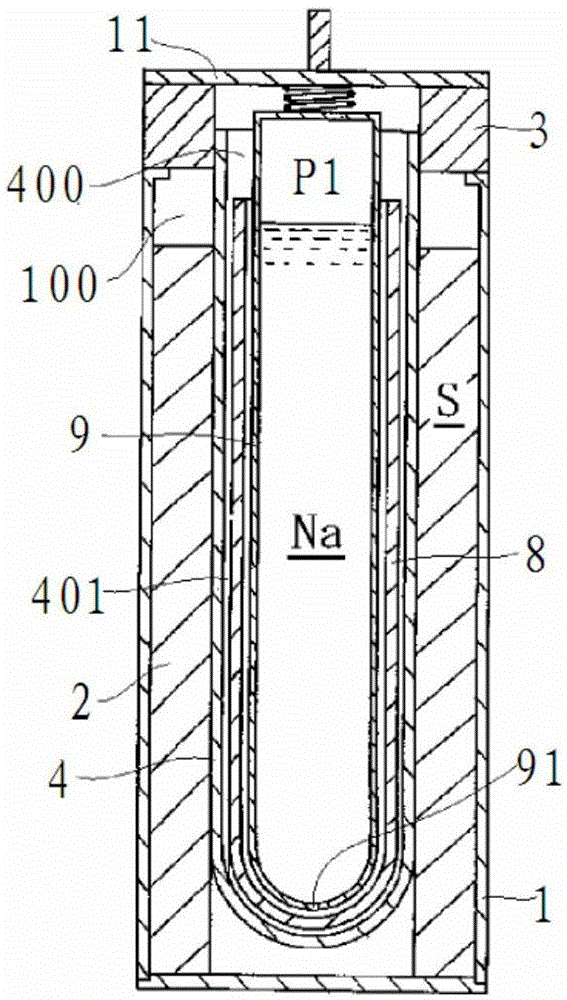 A sodium-sulfur battery