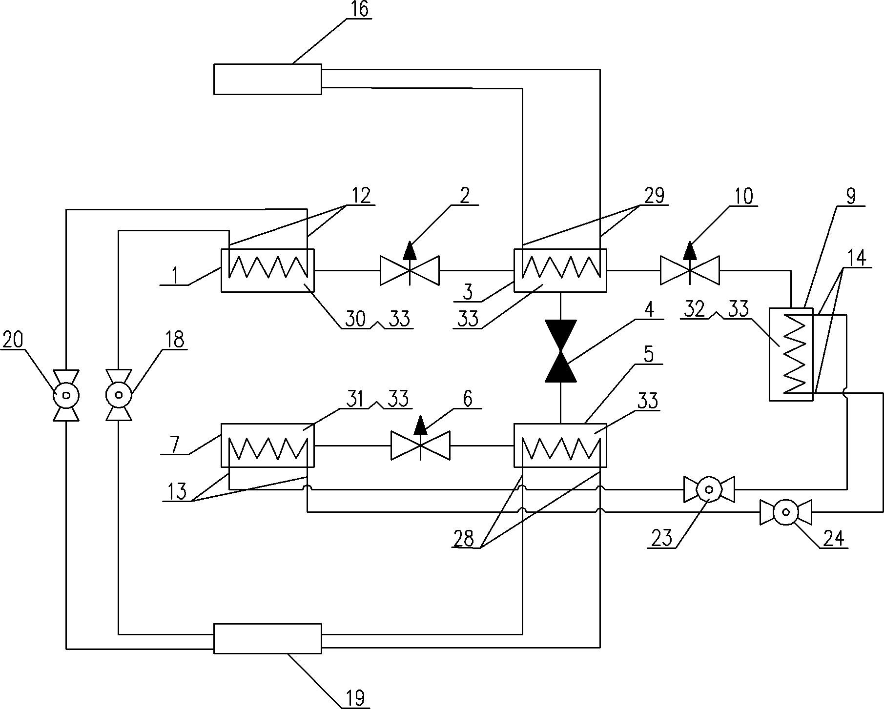 Triple-effect adsorption, refrigeration and circulation system