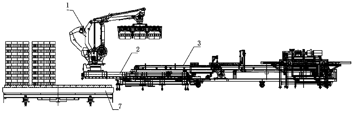 Robot brick unloading and grouping device and method of sintered bricks