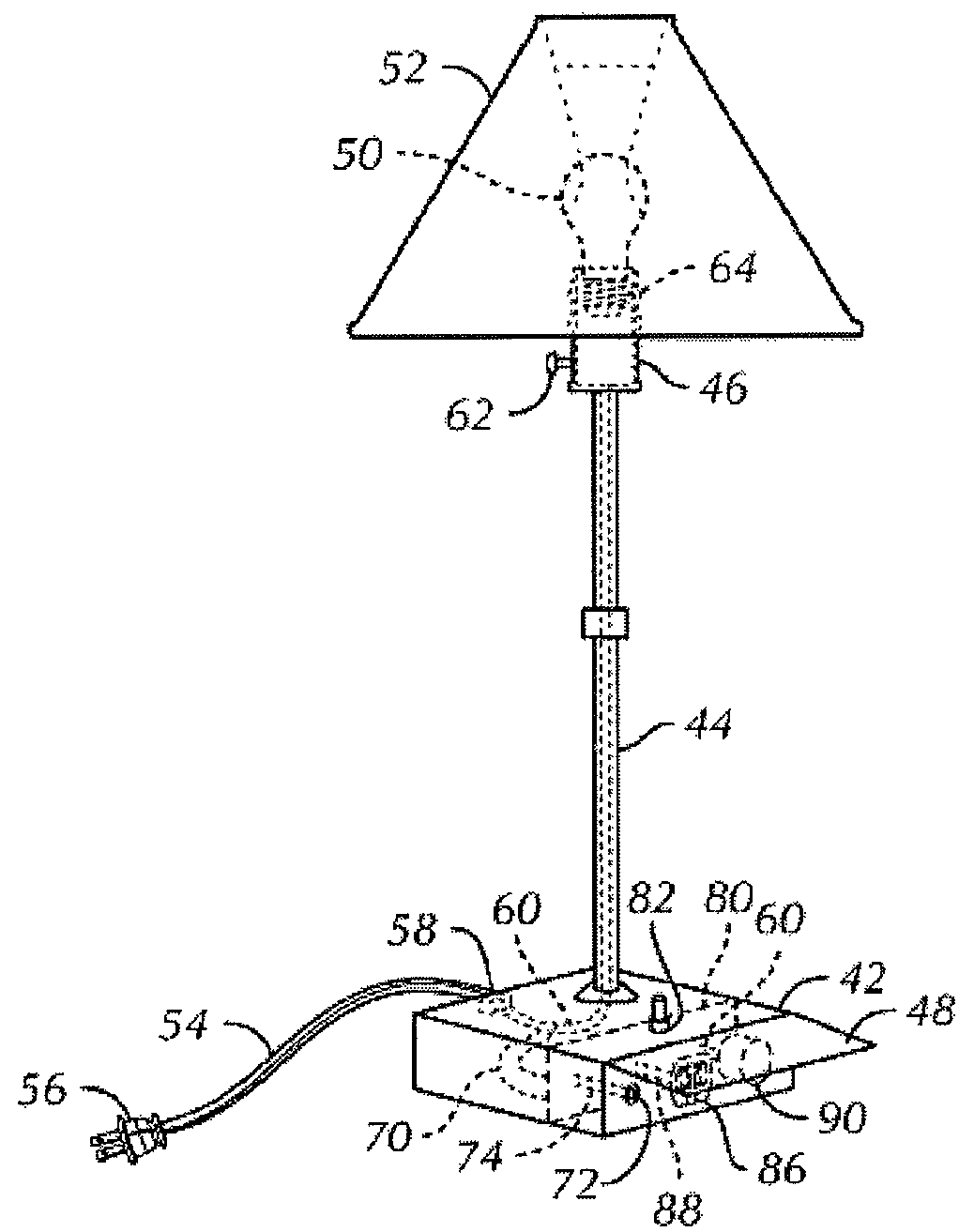 Lamp base with upgradeable recharging port and method