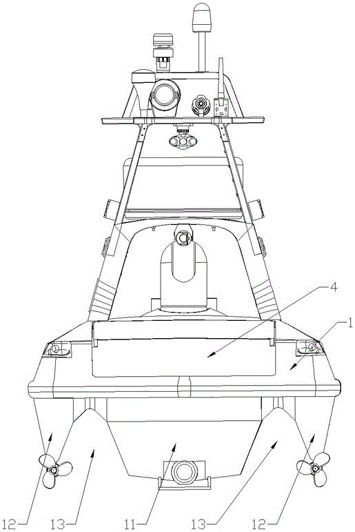 High-speed shallow-draft trimaran with bulbous bow and its system