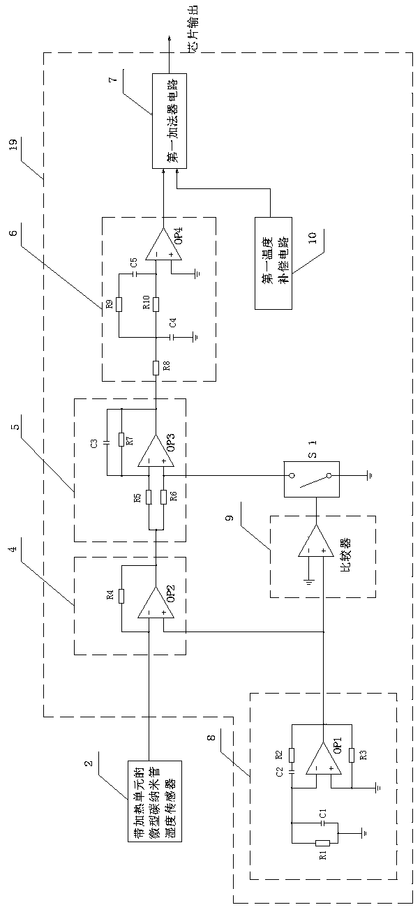 Singlechip integrated type carbon nano tube humidity sensor based on sine wave stimulation