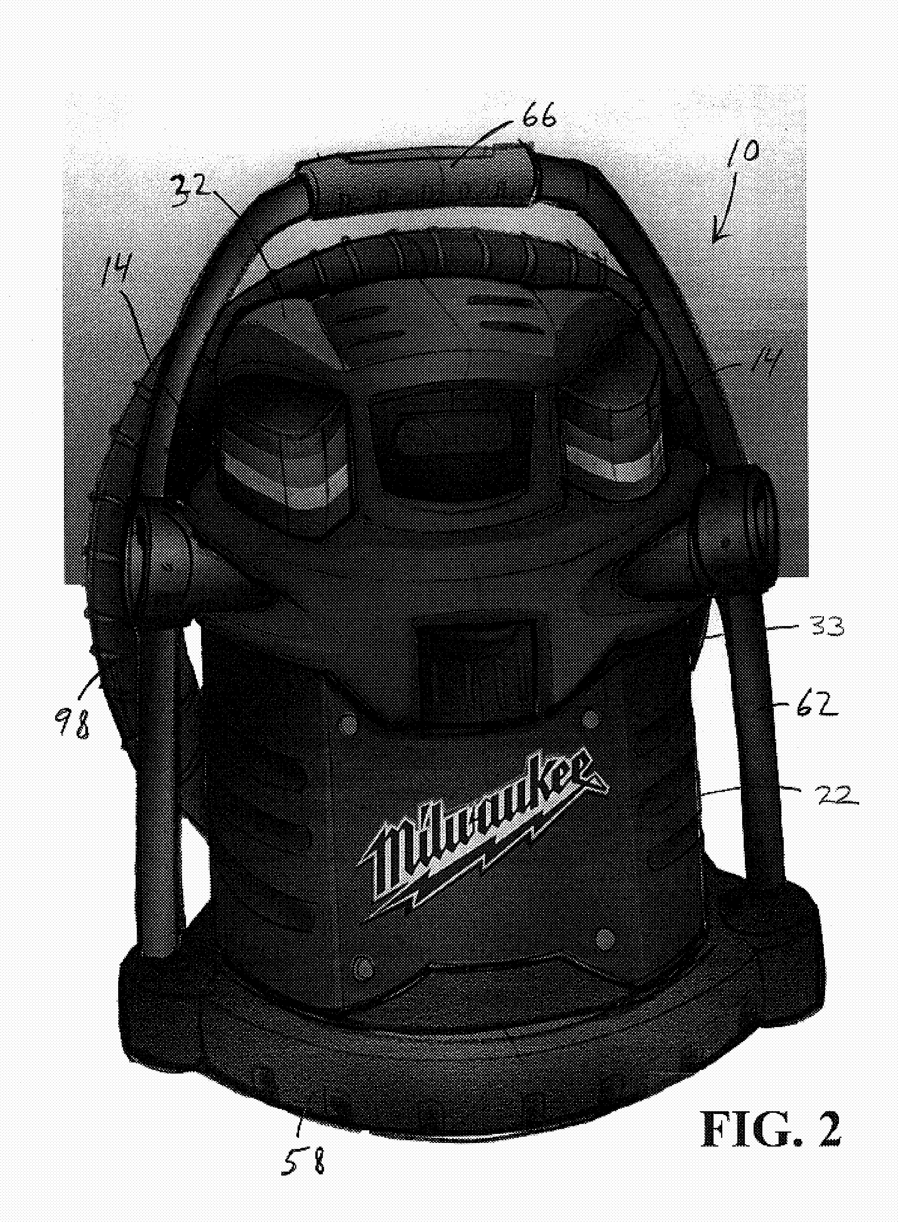 Air flow-producing device, such as a vacuum cleaner or a blower