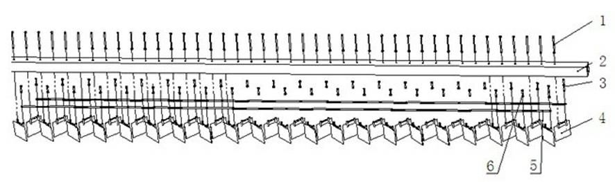 Scraper type material distribution, breaking and material receiving device