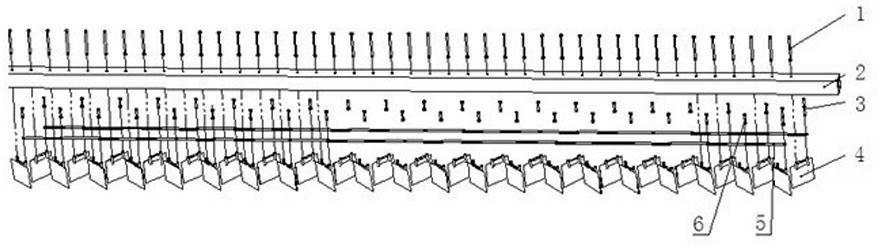 Scraper type material distribution, breaking and material receiving device