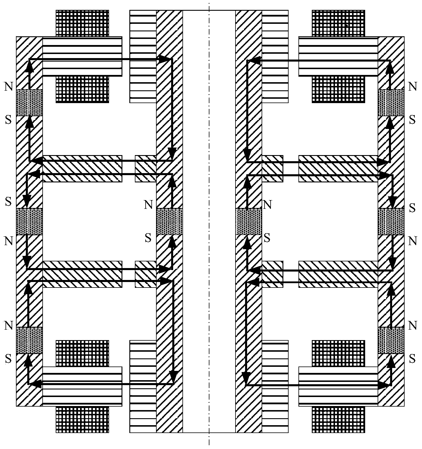 Four-degree-of-freedom inner rotor magnetic bearing