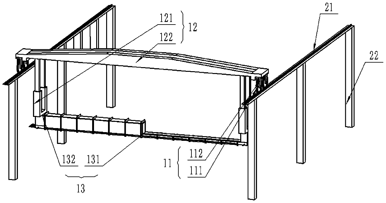 Suspension train incoming and outcoming system, suspension train transfering device and hanging type garage