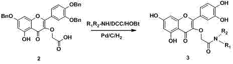 Preparation method and application of quercetin amide derivatives