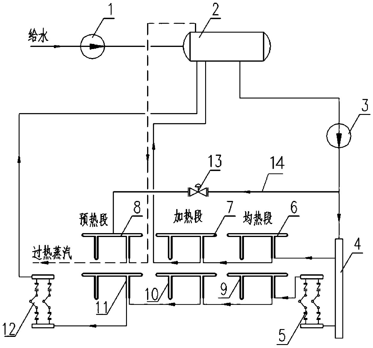 Evaporation cooling device for walking heating furnace producing superheated steam