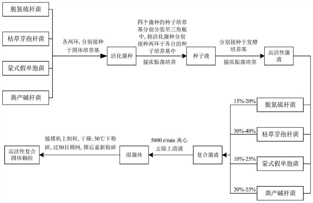 Composite solid particles prepared from autotrophic-heterotrophic denitrification flora and preparation method