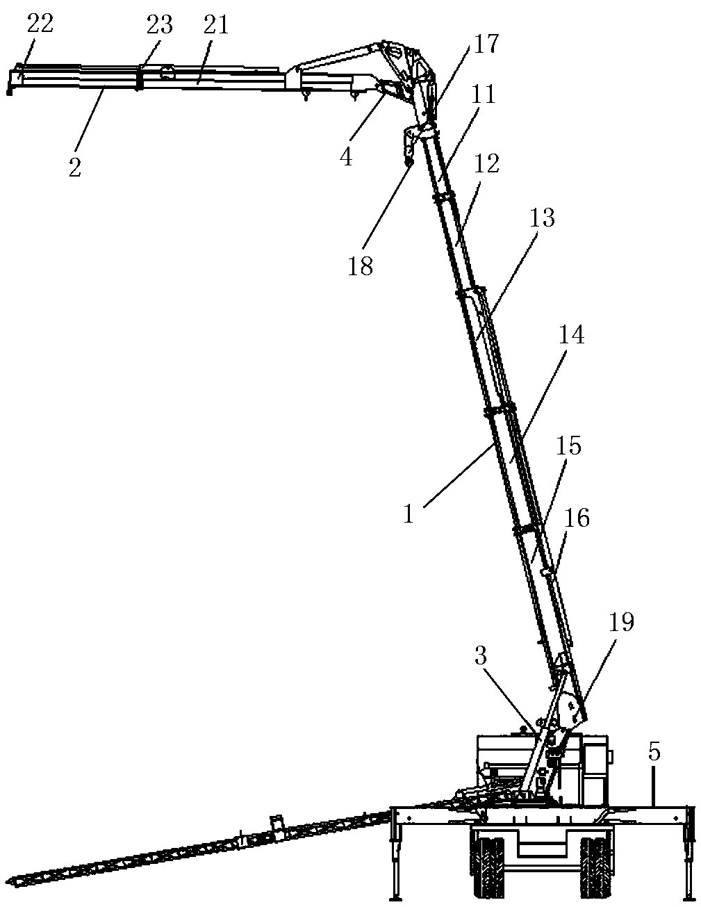 Foldable arm frame with multistage amplitude changing and telescoping functions