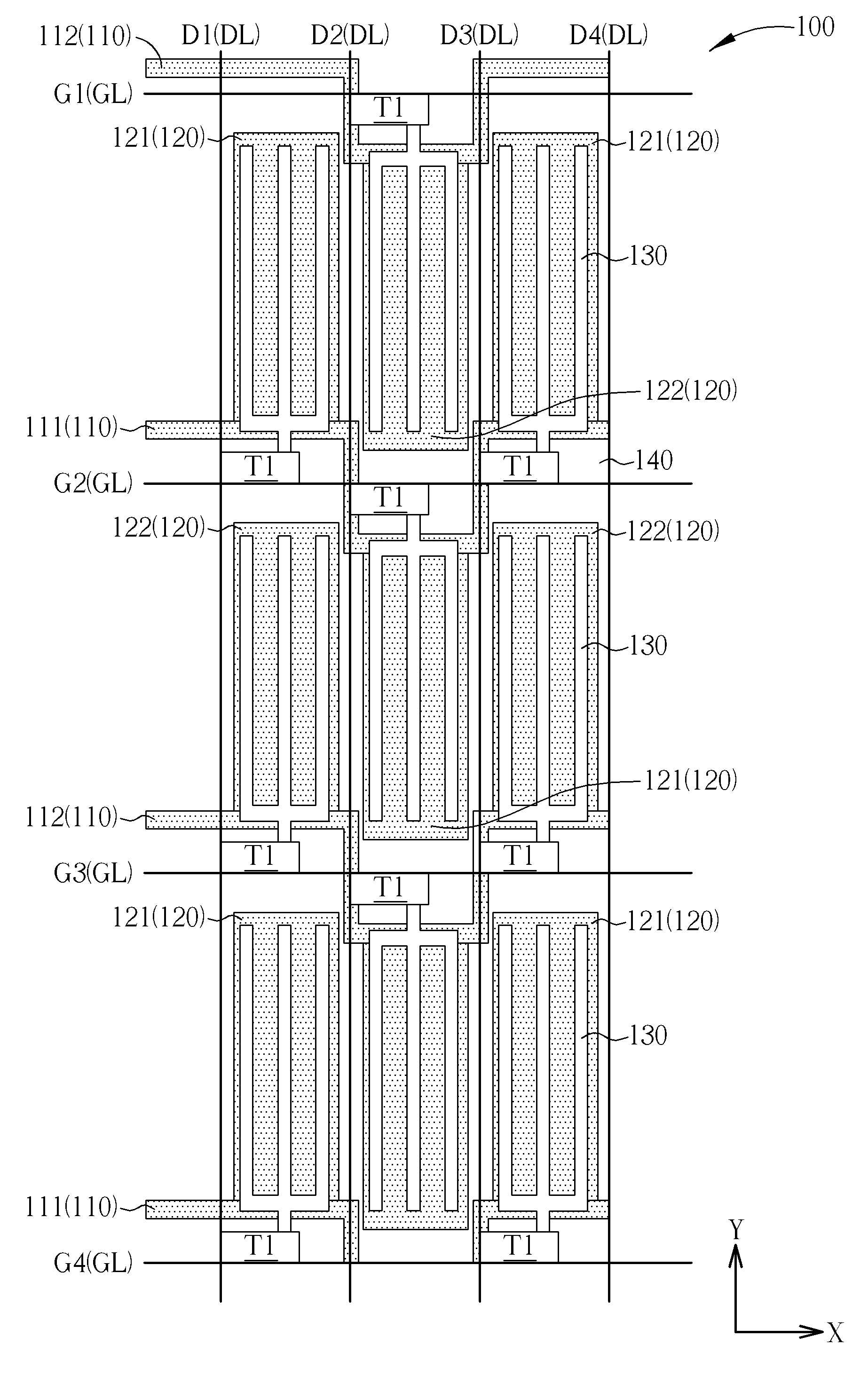 Pixel array of fringe field switching liquid crystal display panel and driving method thereof