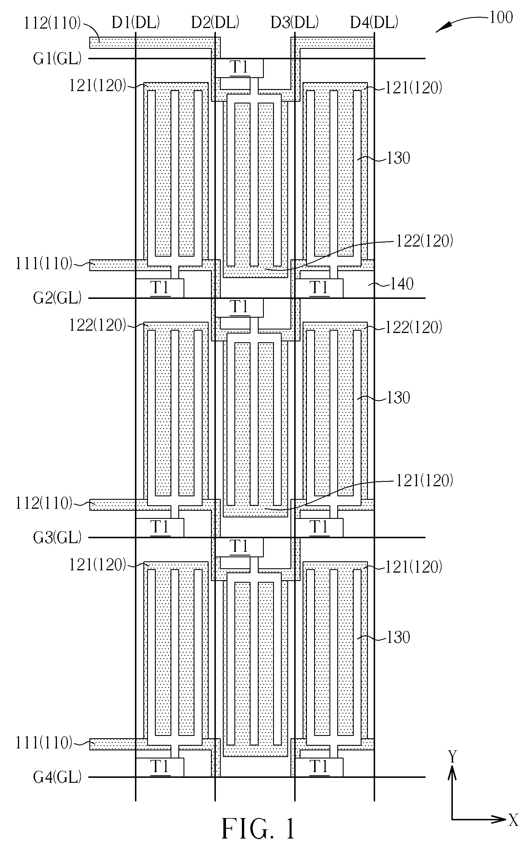 Pixel array of fringe field switching liquid crystal display panel and driving method thereof