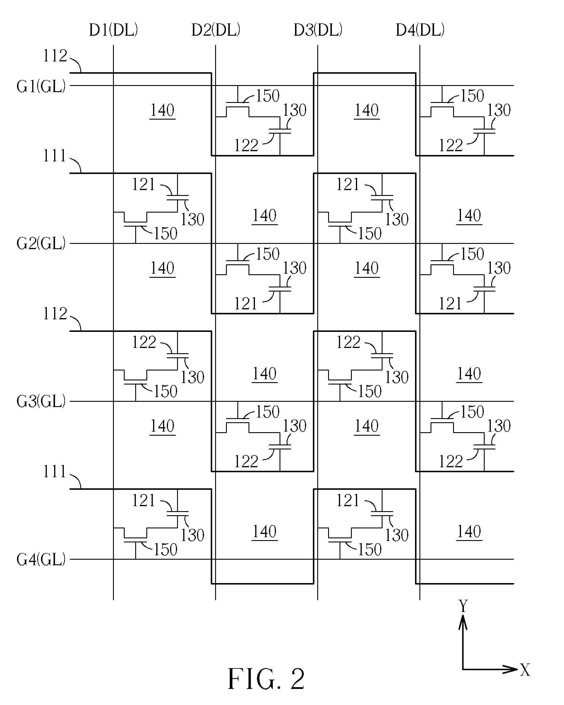 Pixel array of fringe field switching liquid crystal display panel and driving method thereof