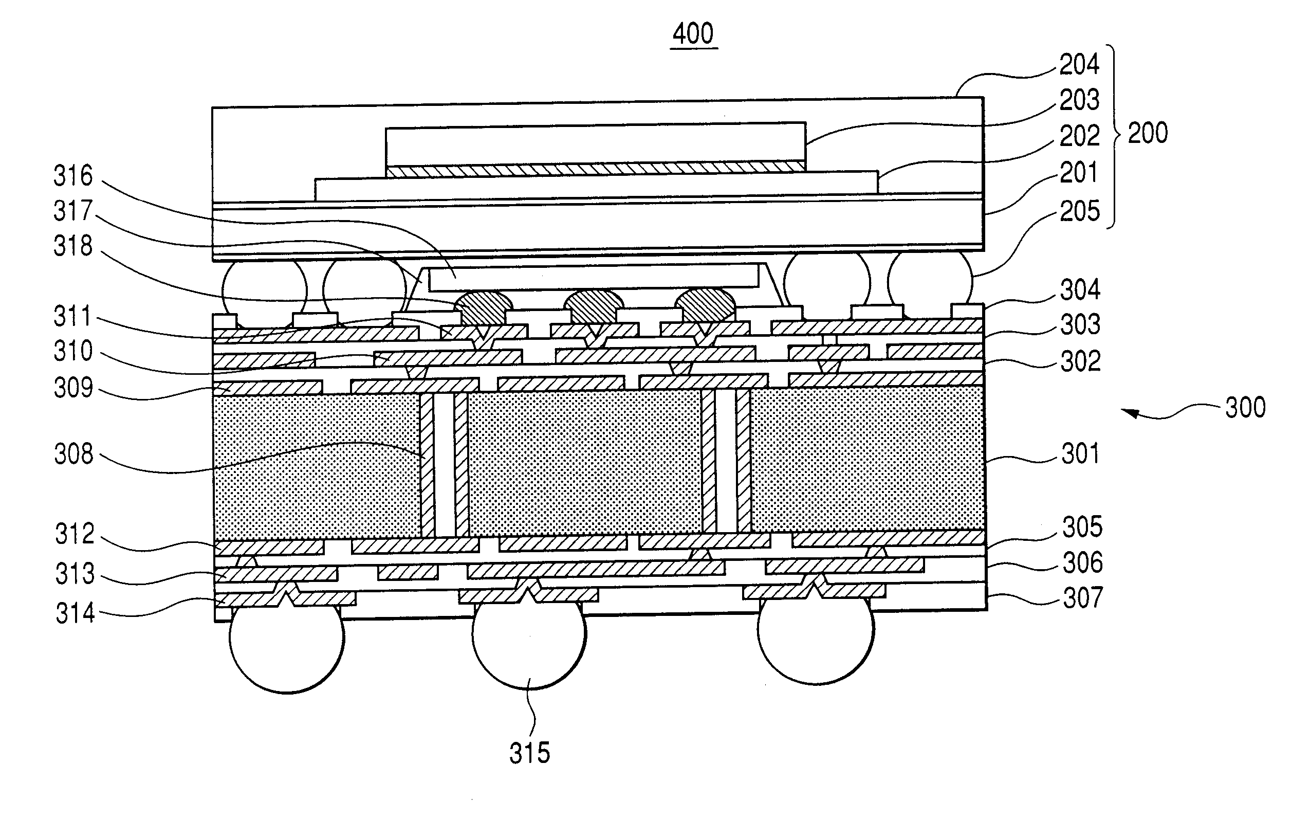 Laminated semiconductor package