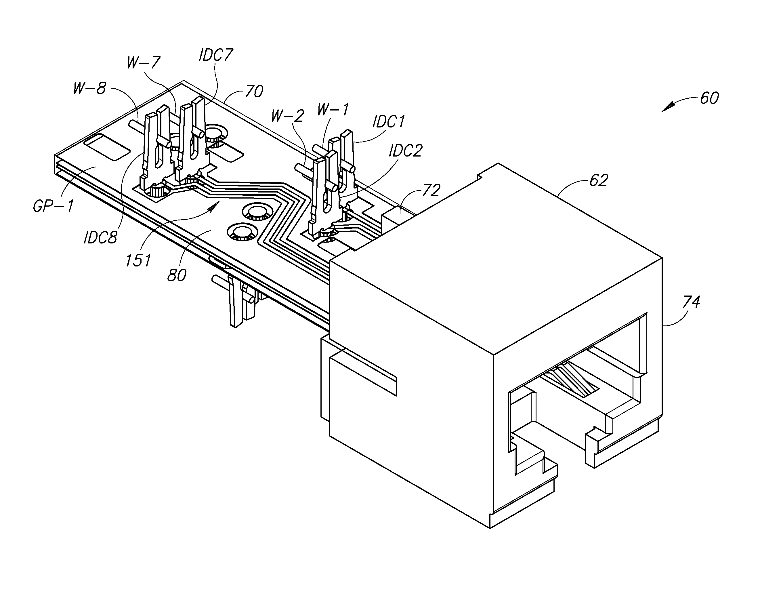 High density high speed data communications connector