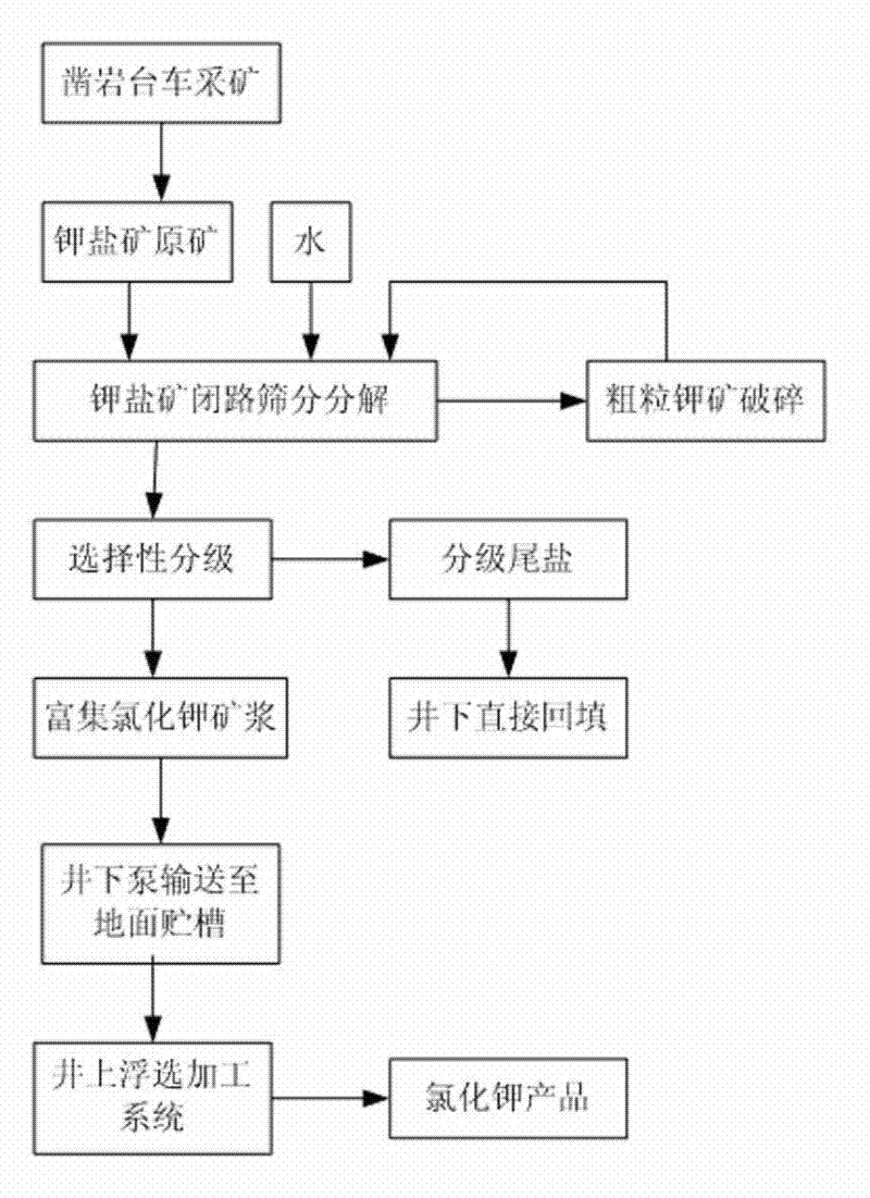 Method for producing enriched potassium chloride by downhole fractional decomposition of solid potash salt ore