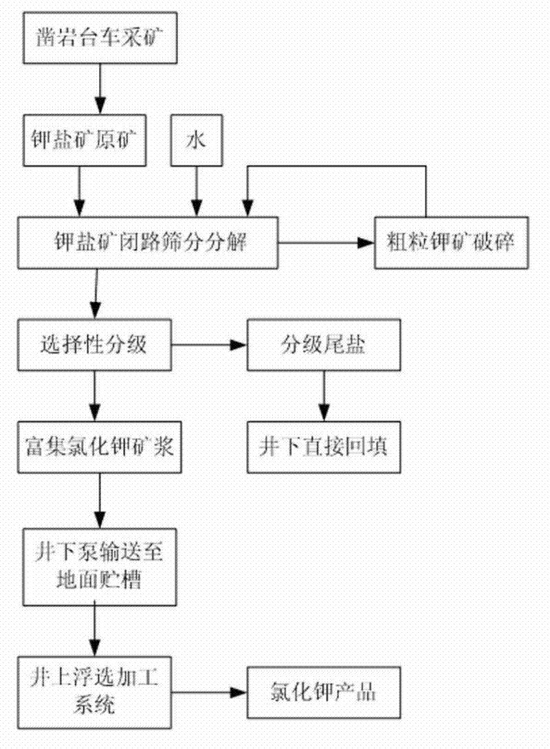 Method for producing enriched potassium chloride by downhole fractional decomposition of solid potash salt ore