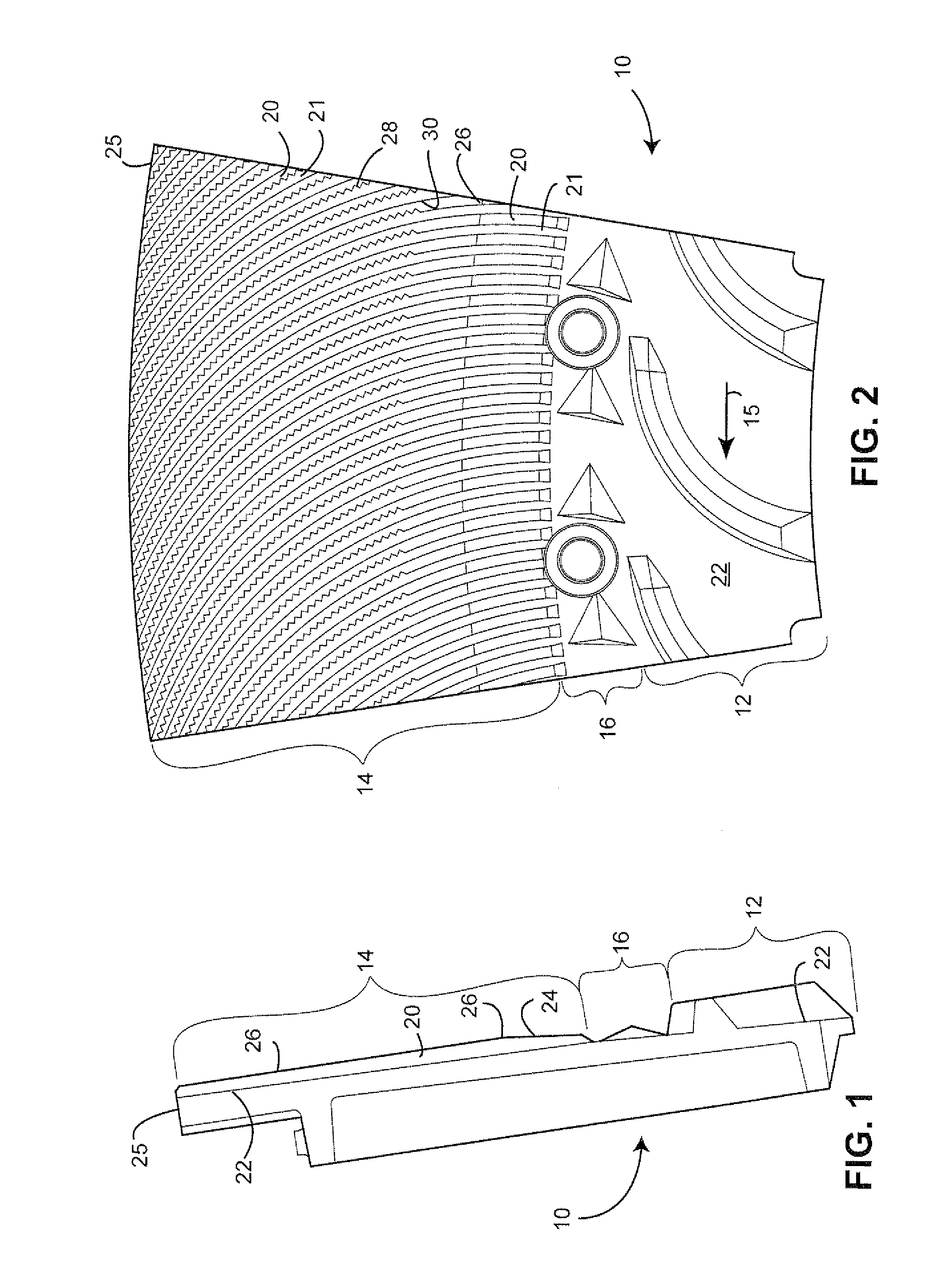 Mechanical pulping refiner plate having curved refining bars with jagged leading sidewalls and method for designing plates