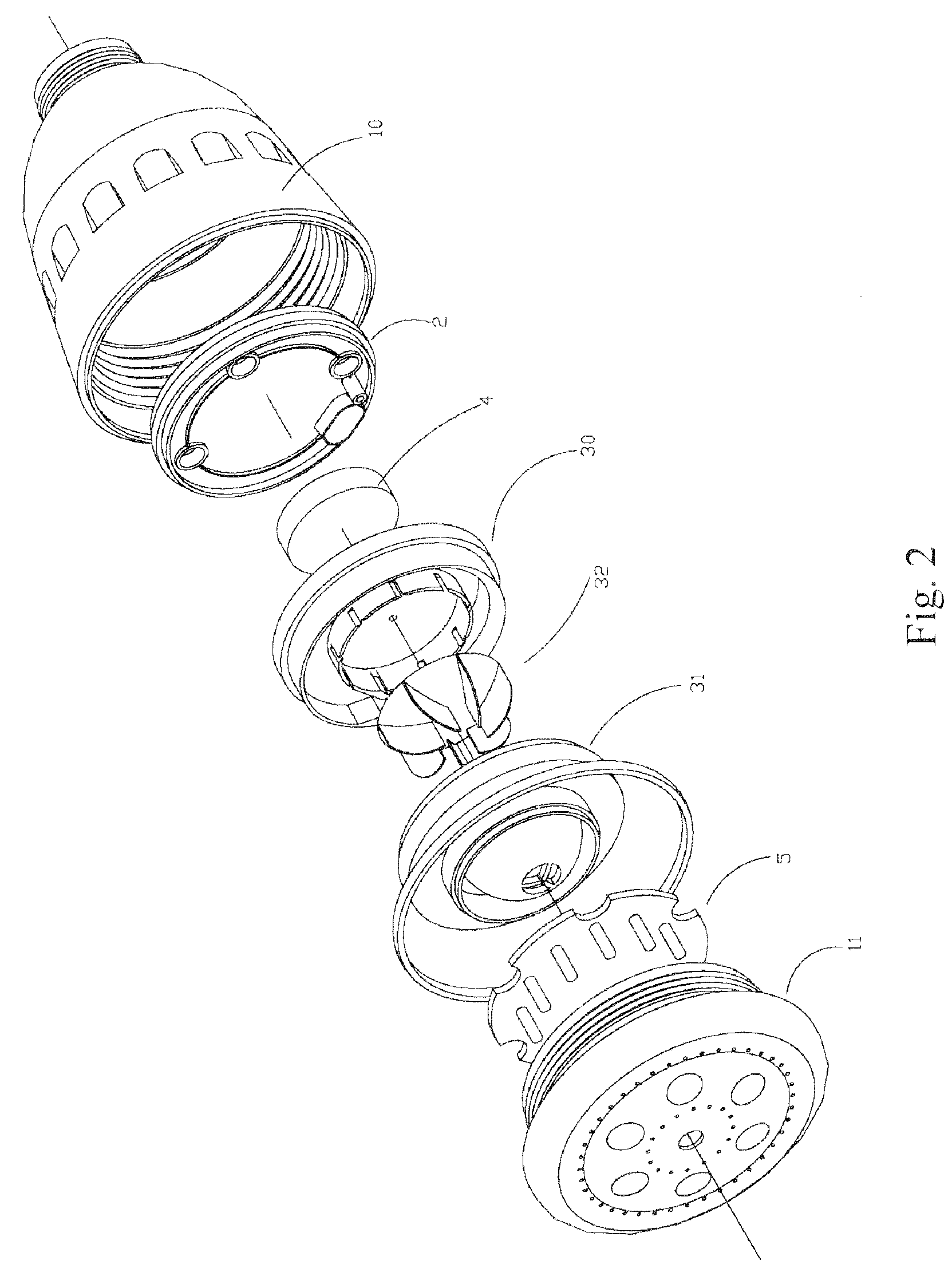 Showerhead with turbocharger mechanism