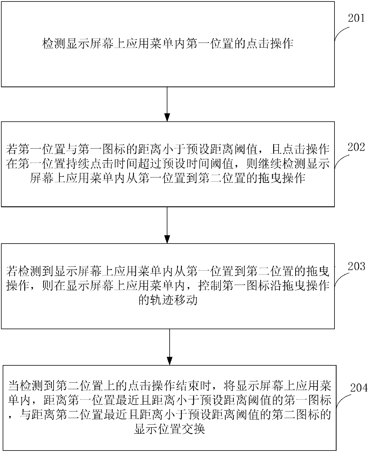 Icon position change method and apparatus for application menu