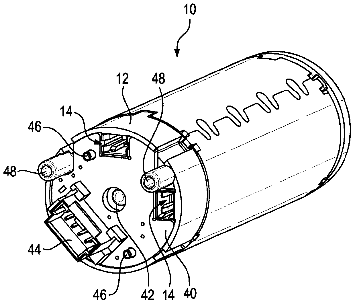 Interface for connecting electric motor to wiring harness, and electric motor