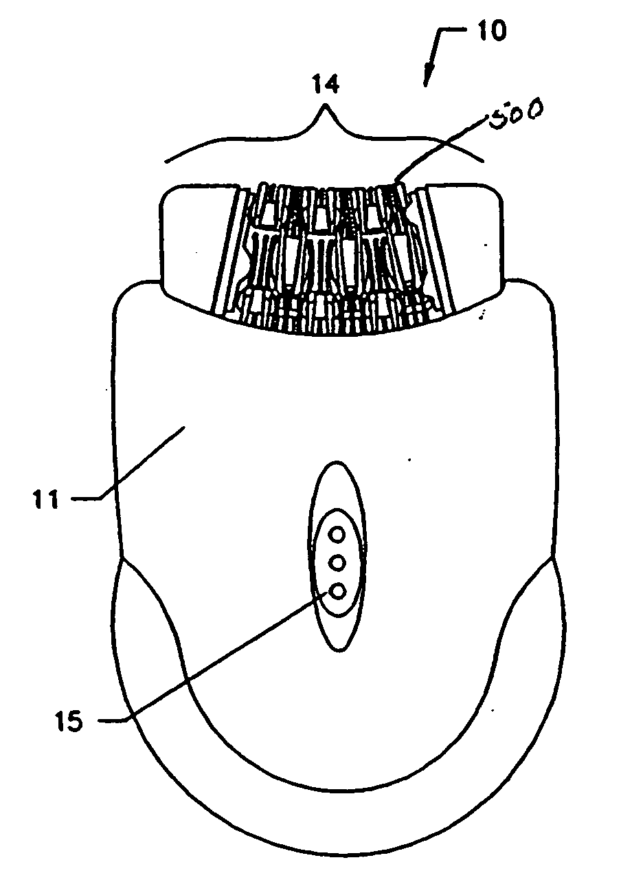 Hair removal device with disc and vibration assemblies