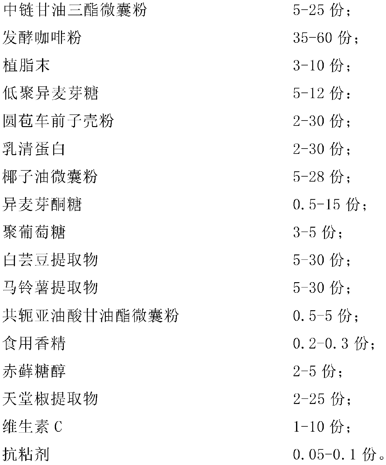 Weight-losing coffee powder and preparation method thereof