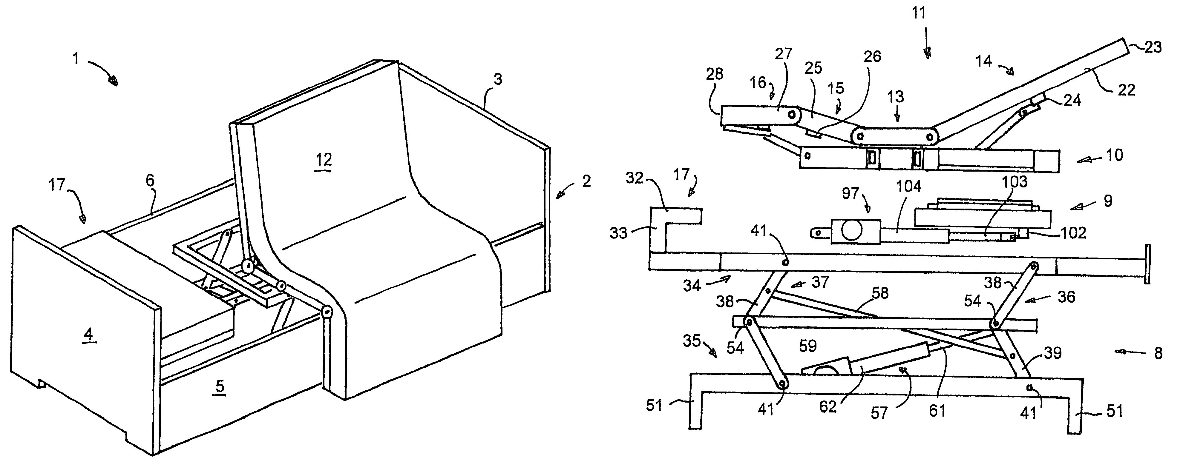 Rotary bed comprising an improved rotary hinge