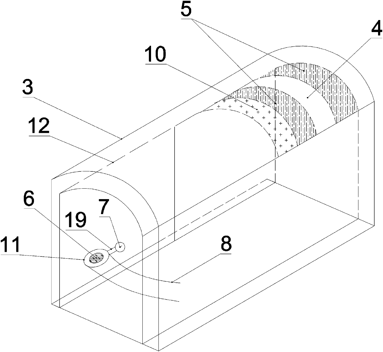 Split-cabin lining pressure-relief support structure with multiple fillers, and construction method