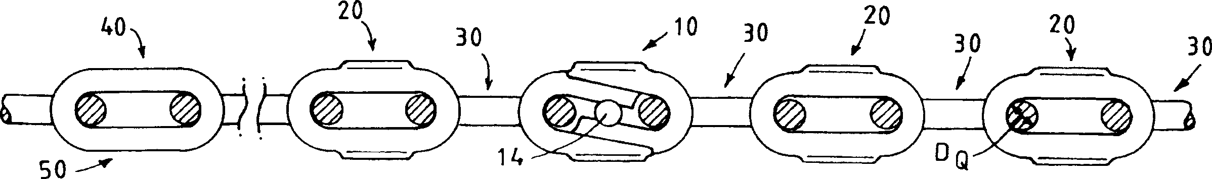 Plane chain strand comprising a chain lock link