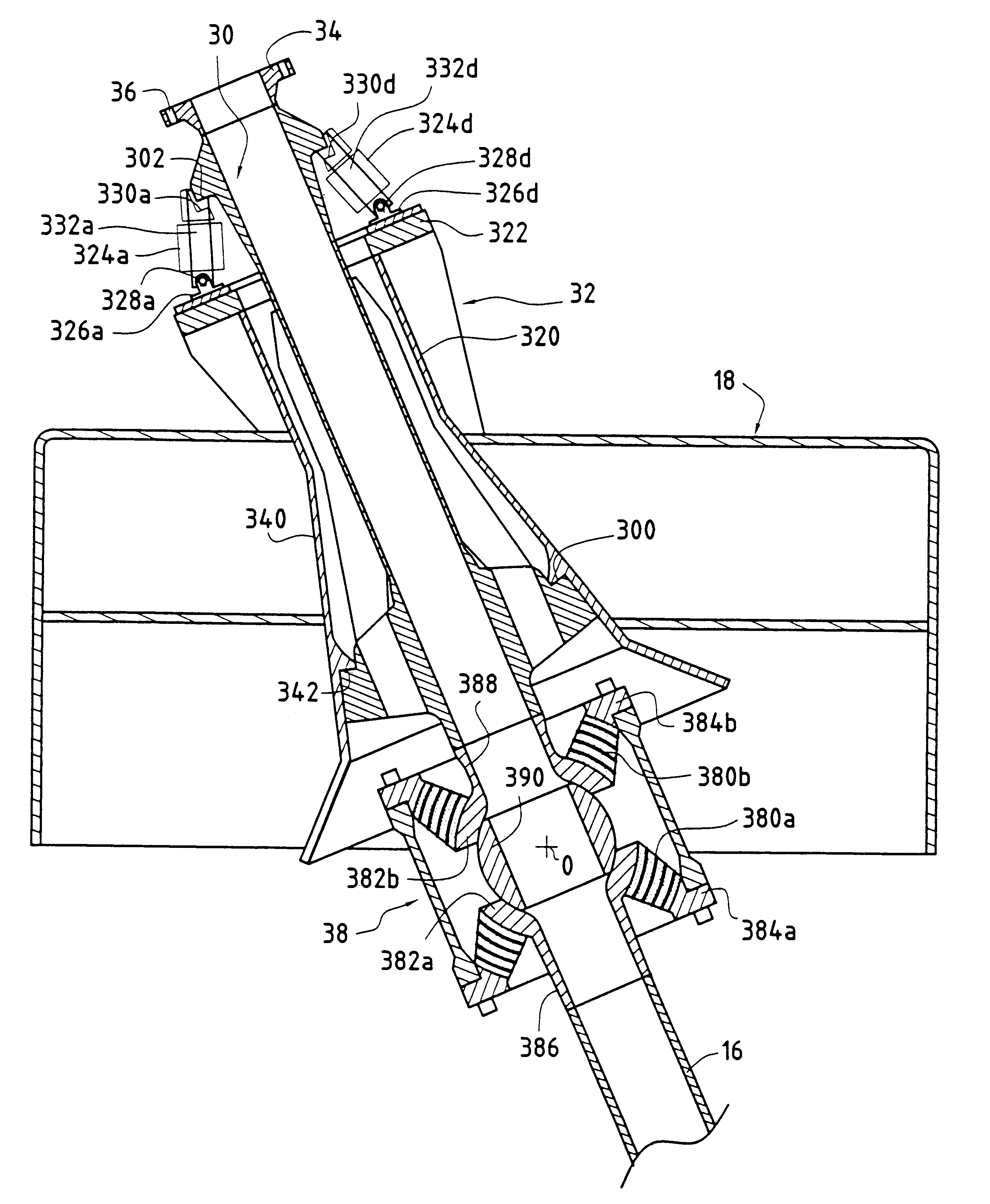 Device for connecting a submerged fluid-transporting line