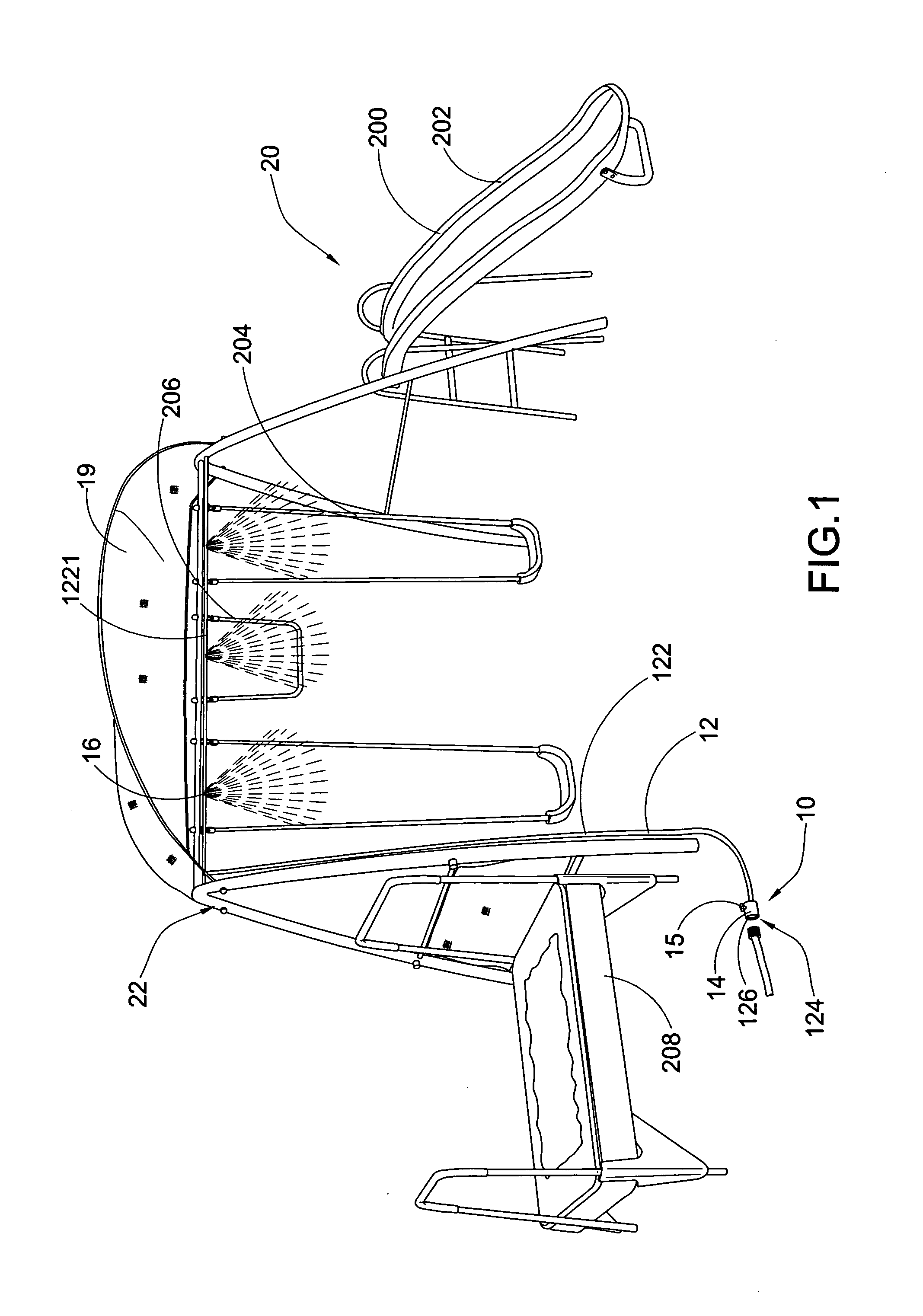 Mist producing device for playground with sun shade apparatus