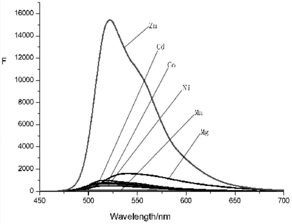 Schiff base zinc ion and magnesium ion fluorescent probe and preparation method thereof