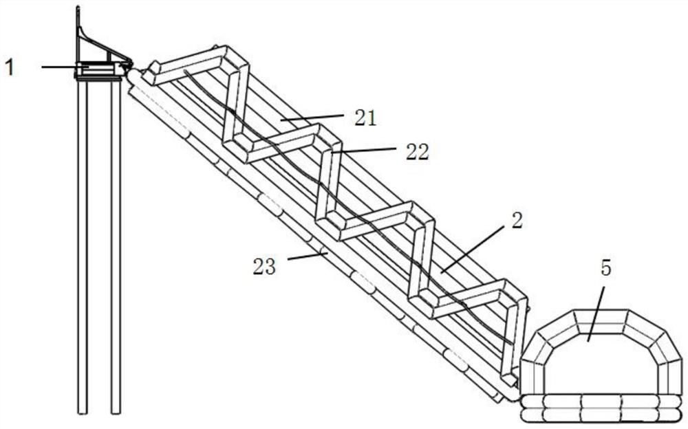 Inflatable offshore evacuation slide based on beam-truss structure