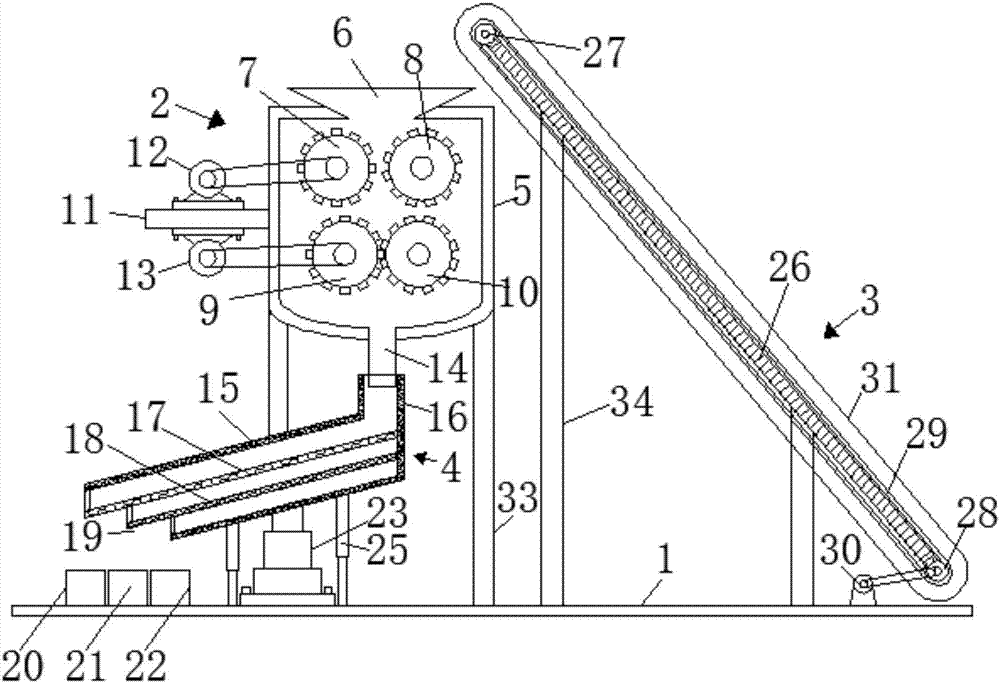 Mud-wrapped ore crushing machine facilitating feeding and screening