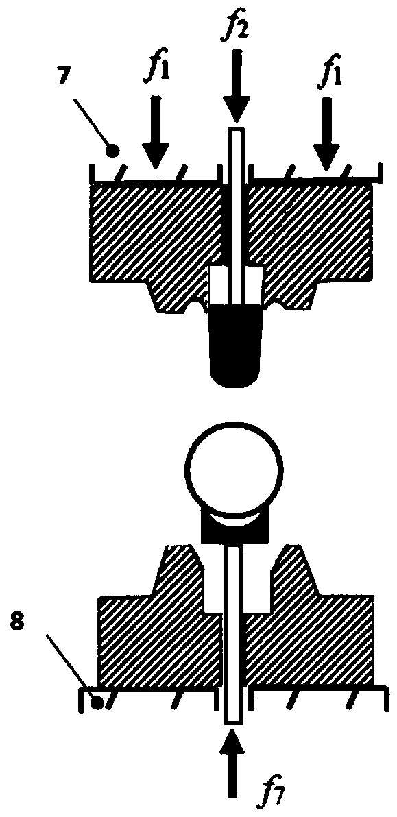 Pressure cooling technology for segmented and strengthened parts of hot-formed steel pipe and press servo top rod devices