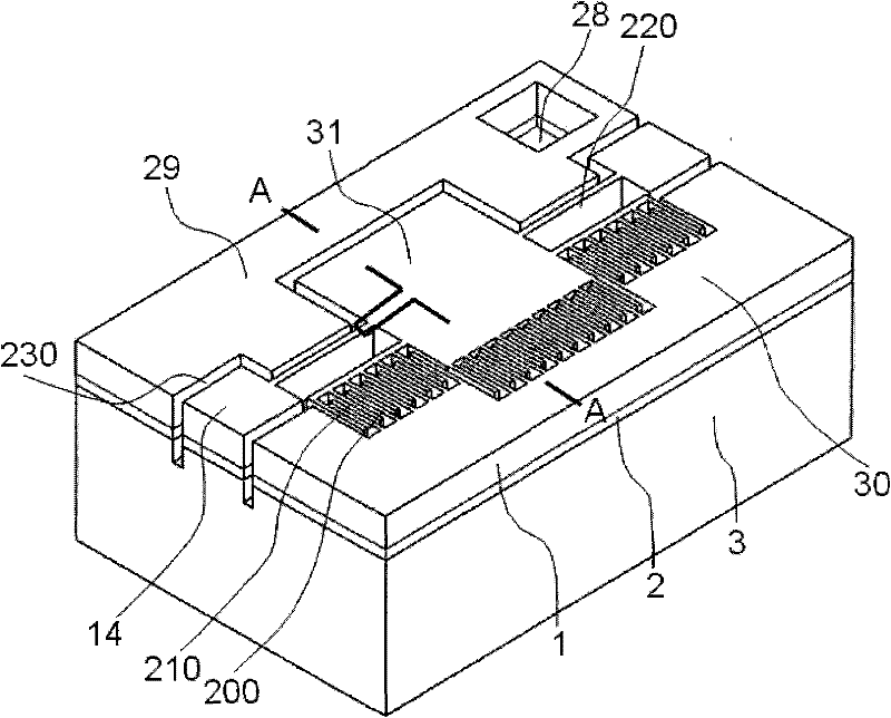 Silicon on insulator (SOI) wafer double-mask etching-based vertical comb teeth driven torsional micro-mirror and manufacturing method thereof