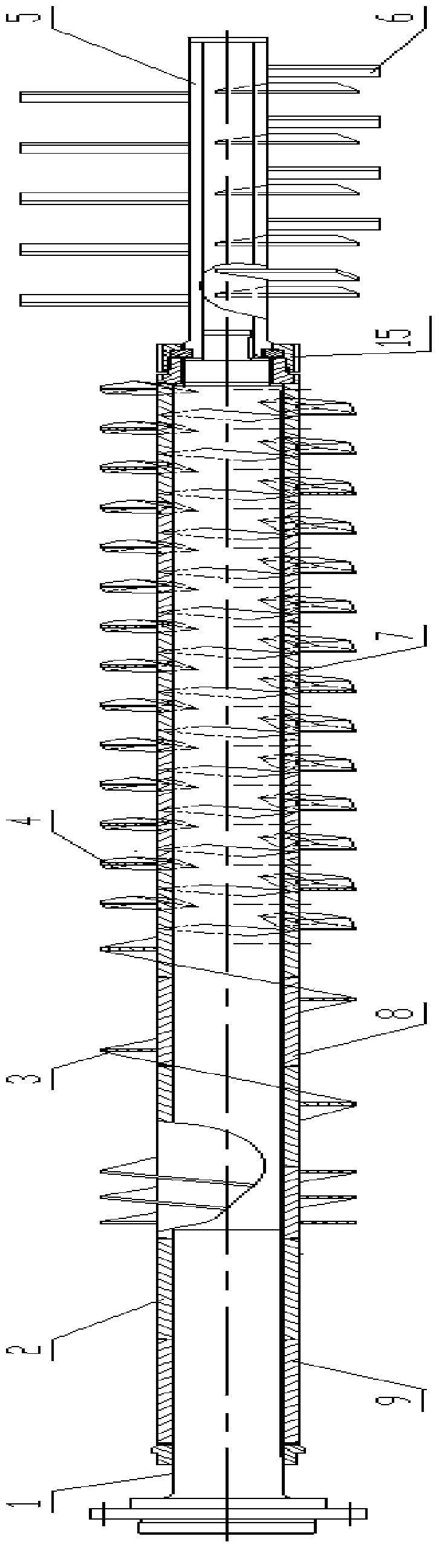 Pre-reactor main shaft spiral system for hydrogen fluoride