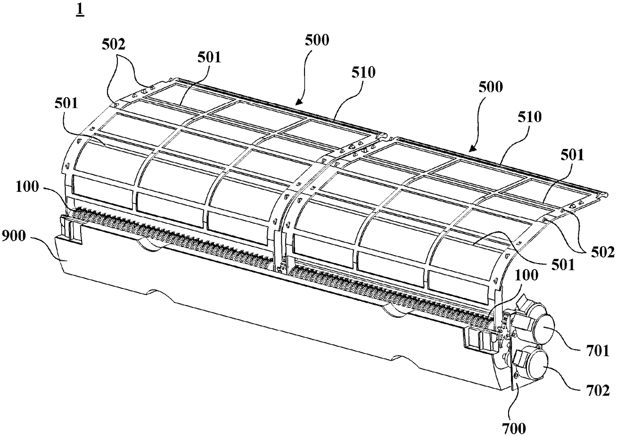 Sweeping device and air conditioner indoor unit provided with same