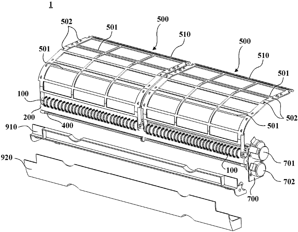 Sweeping device and air conditioner indoor unit provided with same