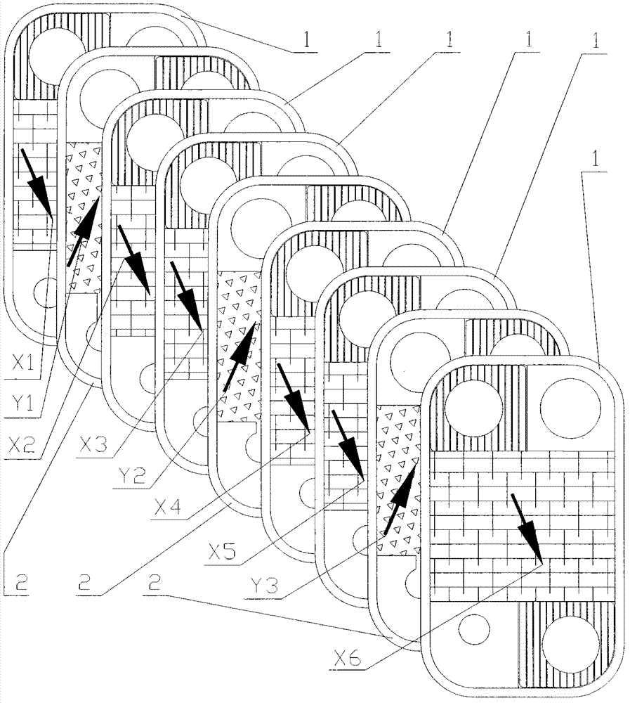 Box-shaped stacked heat exchanger with one of mediums interchanging heat provided with multiple flow channels