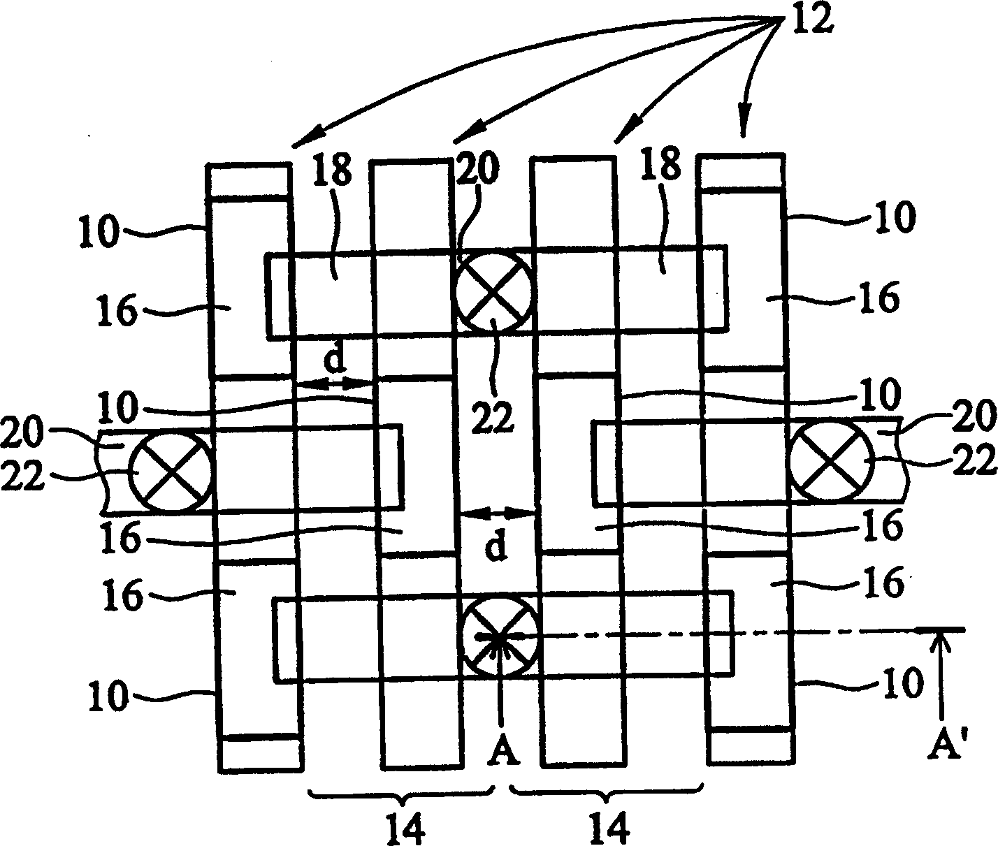 Testing component including work line of memory and capacitor overlaped and offset as well as its testing method