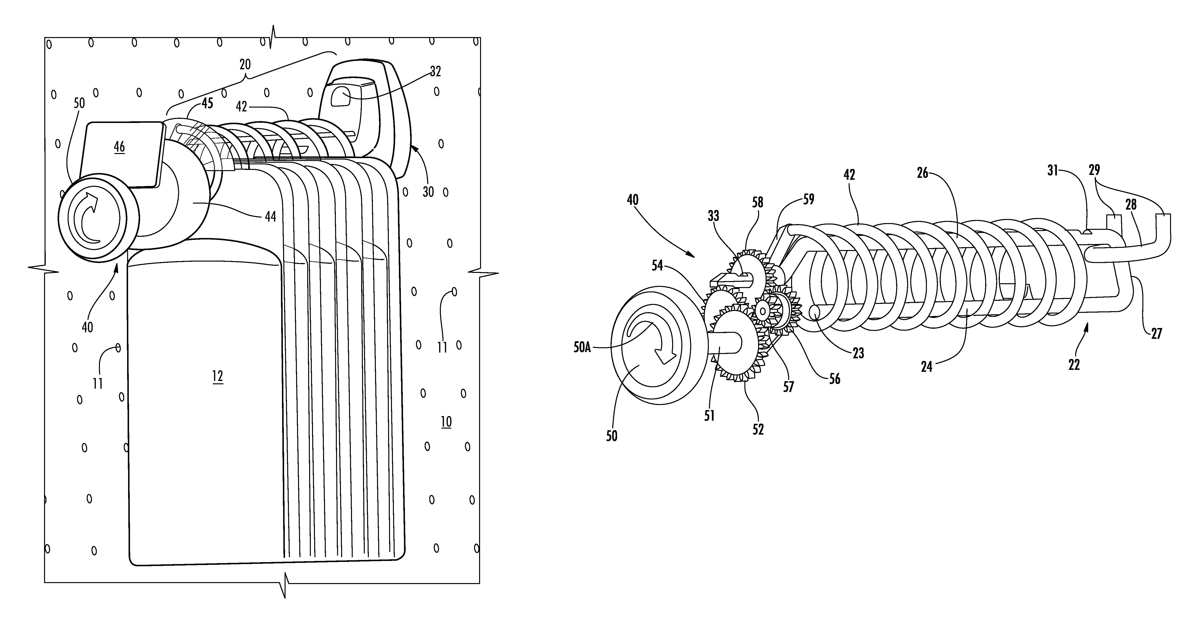 Merchandise display hook including helical time delay mechanism having bi-directional gear