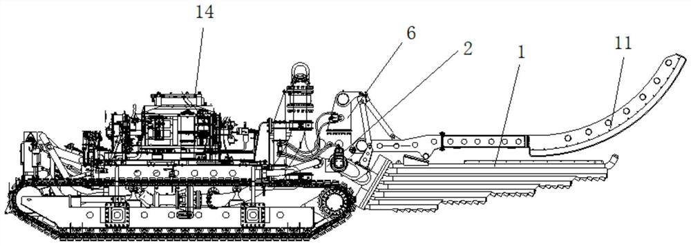 Ditching device for underwater cable laying and underwater cable laying method