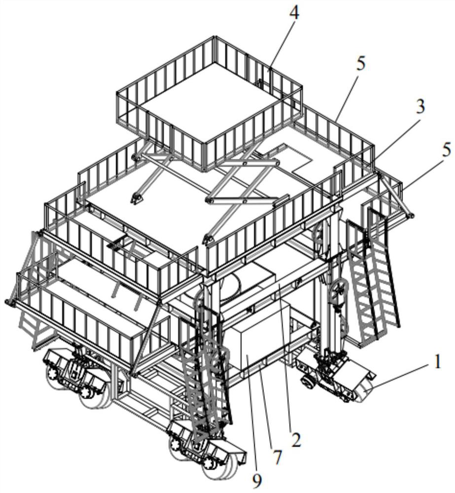 A trackless self-propelled platform vehicle for subway tunnel maintenance